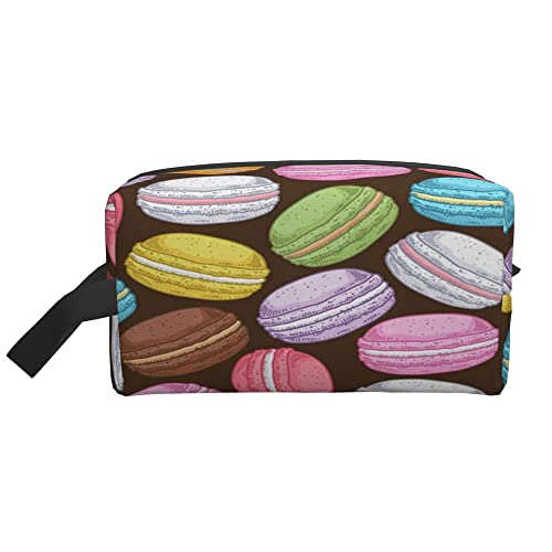 Kulturbeutel für Damen und Herren, wasserdichte Kosmetiktasche, Reise-Make-up-Tasche, Organizer mit Griff, Bunte süße Macarons, Aufbewahrungstasche von Ahdyr