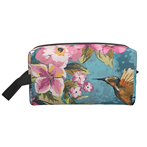 Kulturbeutel für Damen und Herren, wasserdichte Kosmetiktasche, Reise-Make-up-Tasche, Organizer mit Griff, Schmetterling, Vogel, Blume, Aufbewahrungstasche von Ahdyr