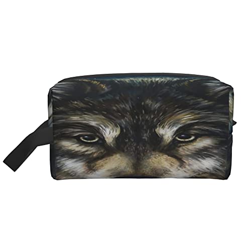 Kulturbeutel für Damen und Herren, wasserdichte Kosmetiktasche, Reise-Make-up-Tasche, Organizer mit Griff, Tierwolf, Kunstmalerei, Aufbewahrungstasche von Ahdyr