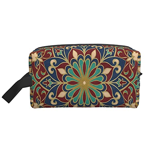 Kulturbeutel für Damen und Herren, wasserdichte Kosmetiktasche, Reise-Make-up-Tasche, Organizer mit Griff, farbige Mandala-Aufbewahrungstasche von Ahdyr