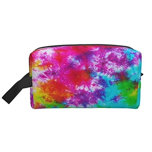 Kulturbeutel für Damen und Herren wasserdichte Kosmetiktasche Reise Make-up Tasche Organizer mit Griff Art Swirl Rainbow Tie Dye Aufbewahrungstasche von Ahdyr