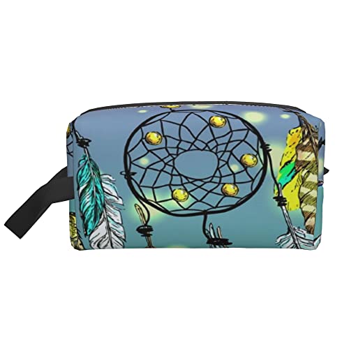 Kulturbeutel für Damen und Herren wasserdichte Kosmetiktasche Reise Make-up Tasche Organizer mit Griff Boho Mandala Federn Tribal Vintage Dreams Aufbewahrungstasche von Ahdyr