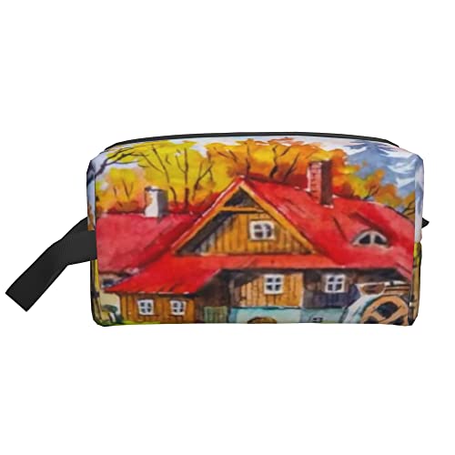 Kulturbeutel für Frauen und Männer, wasserdichte Kosmetiktasche, Reise, Make-up-Tasche, Organizer mit Griff, Herbstlandschaft, Wald, Aufbewahrungstasche von Ahdyr