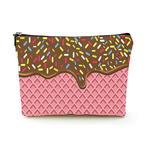 Stilvolle Make-up-Tasche für Damen, Leinen, Reise-Kosmetiktaschen, langlebige Make-up-Organizer-Tasche, Dunkles schwarzes Schokoladen-Dessert, für Damen/Herren von Ahdyr