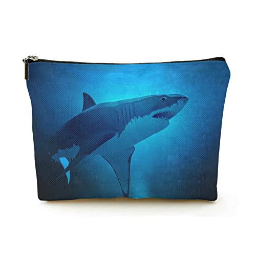 Stilvolle Make-up-Tasche für Damen, Leinen, Reise-Kosmetiktaschen, langlebige Make-up-Organizer-Tasche, großer weißer Hai, der unter Wasser schwimmt, für Damen/Herren von Ahdyr