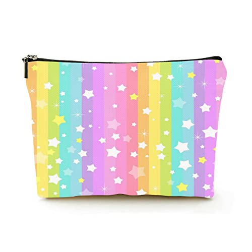 Stilvolle Make-up-Tasche für Damen, Leinen, Reise-Kosmetiktaschen, langlebige Make-up-Organizer-Tasche, pastellfarbene Regenbogen-Buntlinie, für Damen/Herren von Ahdyr