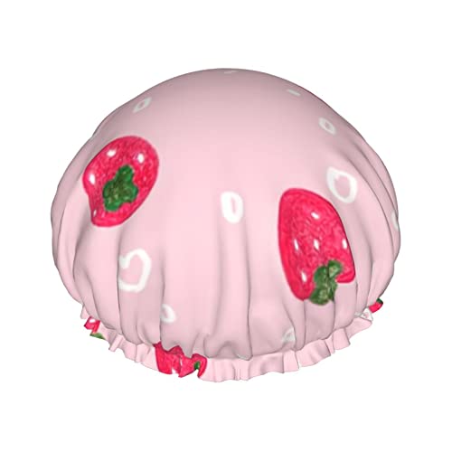 Strawberry Print Art Duschhaube, wiederverwendbare Duschhauben für Frauen, langes Haar, doppelschichtiger wasserdichter Duschhut, Haarschutz für Kinder, Mädchen, Männer von Ahdyr