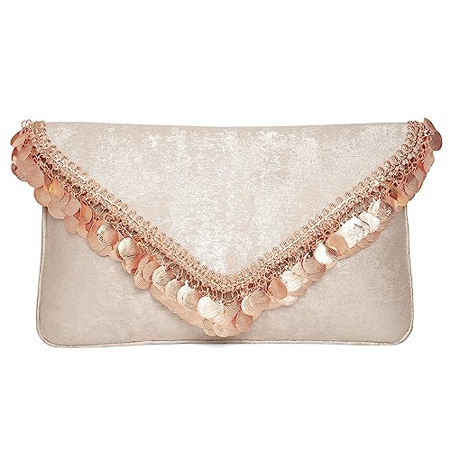 Aheli Clutch für Damen, handgefertigt, Abendtasche, Handtasche, stilvolle Brautmode, Clutch für Mädchen, Roségold, Einheitsgröße von Aheli