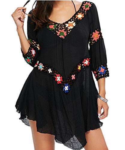 AiJump Damen Blumen Häkel Tunika Bikini Kleid Strand Kleider Badeanzug Cover Up Sommerkleid von LikeJump