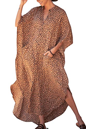 LikeJump Damen Chiffon Boho Kimono Maxi-Kleid Strandkleid Lang Sommerkleid Bikini Cover Up von LikeJump