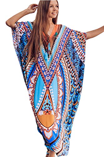 LikeJump Damen Baumwolle Hippie Kaftan Strandkleid Bikini Cover-up Badeanzug Kleidung von LikeJump