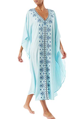 LikeJump Damen Baumwolle Stickerei Übergröße Strandkleider Lang Kimono Badeanzug Cover Ups von LikeJump