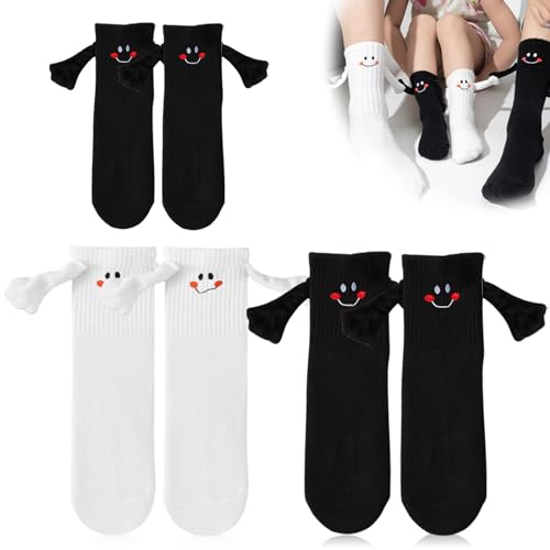 Aibelity 3 Paar Magnetische Socken: Funny Magnetic Suction Hand in Hand Socken Puppe Paar Socken Lustige Pärchensocken Lustige Socken Freundschaftssocken für Frauen Männer, Paare, Eltern und Kinder von Aibelity