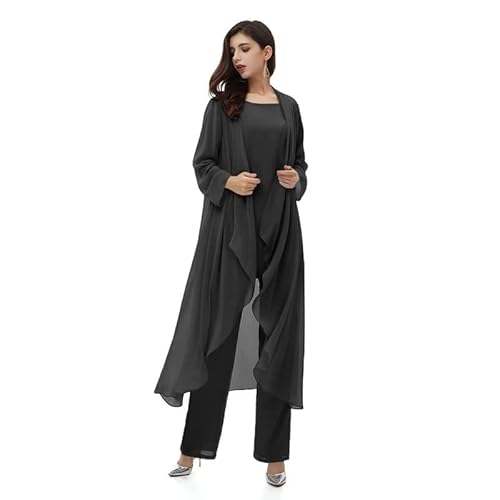 Aibilye Mutter der Braut Hosenanzug Chiffon Damen Hochzeitsgast Kleid Brautmutter Festliche Anzug mit Lang Jacke Schwarz 48 von Aibilye