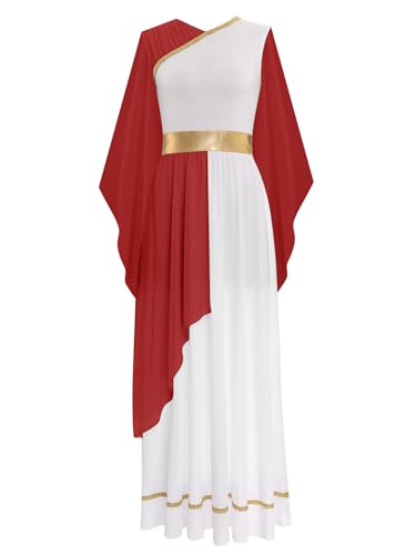 Aiihoo Damen Griechische Göttin Kostüm Antike Römische Göttin Kleid Toga Ärmellos Maxikleid mit Schulter Tuch Königin Ägypten Fasching Kostüm Burgundy M von Aiihoo