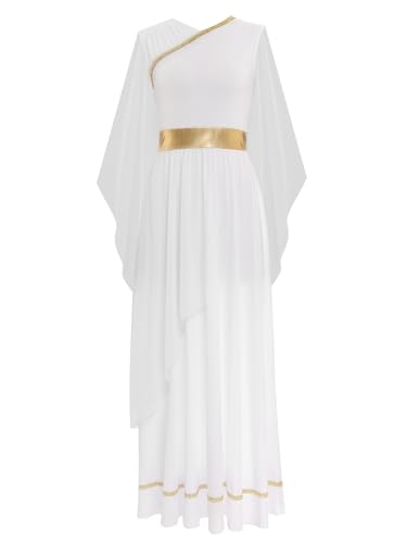 Aiihoo Damen Griechische Göttin Kostüm Antike Römische Göttin Kleid Toga Ärmellos Maxikleid mit Schulter Tuch Königin Ägypten Fasching Kostüm Weiß L von Aiihoo