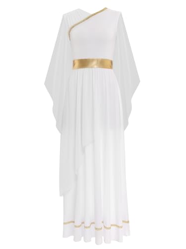 Aiihoo Damen Griechische Göttin Kostüm Antike Römische Göttin Kleid Toga Ärmellos Maxikleid mit Schulter Tuch Königin Ägypten Fasching Kostüm Weiß XL von Aiihoo