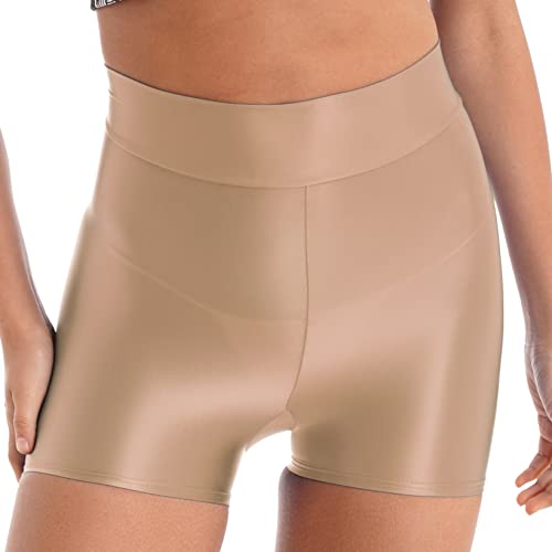 Aiihoo Damen Metallic Shorts High Waist Leggings Stretch Sporthose Shiny Yogahose Fitnesshose Kurz Hose Sportshorts Jogginghose Kaffee A XL von Aiihoo