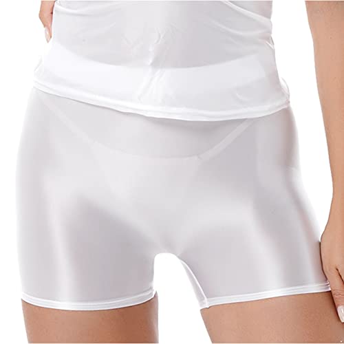 Aiihoo Damen Metallic Shorts High Waist Leggings Stretch Sporthose Shiny Yogahose Fitnesshose Kurz Hose Sportshorts Jogginghose Weiss B M von Aiihoo