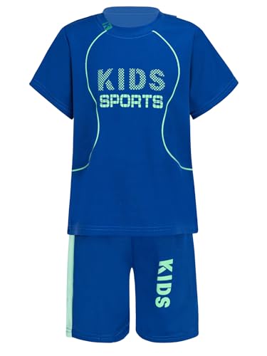 Aiihoo Kinder Jungen Trainingsanzug Sportanzug Set Kurzarm Sportshirt mit Sportshorts Mädchen Jogginganzug Sommer Sportkleidung X Blau 110-116 von Aiihoo