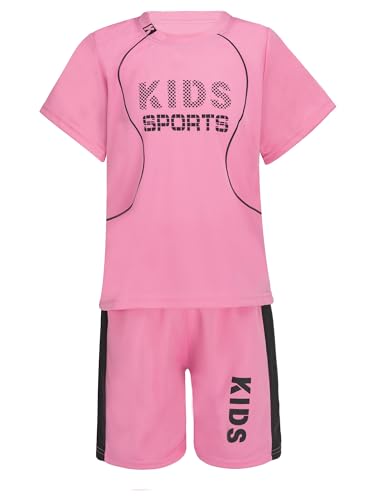 Aiihoo Kinder Jungen Trainingsanzug Sportanzug Set Kurzarm Sportshirt mit Sportshorts Mädchen Jogginganzug Sommer Sportkleidung X Rosa 110-116 von Aiihoo