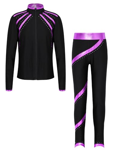 Aiihoo Mädchen Sportanzug Kinder Jogginganzug Sweatshirt +Sport Leggings/Shorts Sporthose Trainingsanzug Trikotanzug Yoga Fitness Workout Laufen Tanz Rs Violett 134-140 von Aiihoo