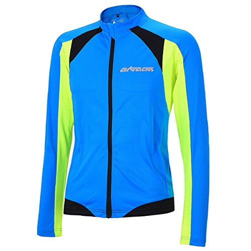 Airtracks FUNKTIONS Fahrradtrikot Langarm PRO-T/RADTRIKOT/Trikot/Jersey/Full Zip/ATMUNKSAKTIV - blau-neon - L von Airtracks