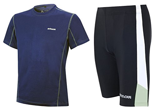 Airtracks Funktions Laufset Laufhose Kurz + Laufshirt Kurzarm Pro Air - schwarz-blau - L von Airtracks