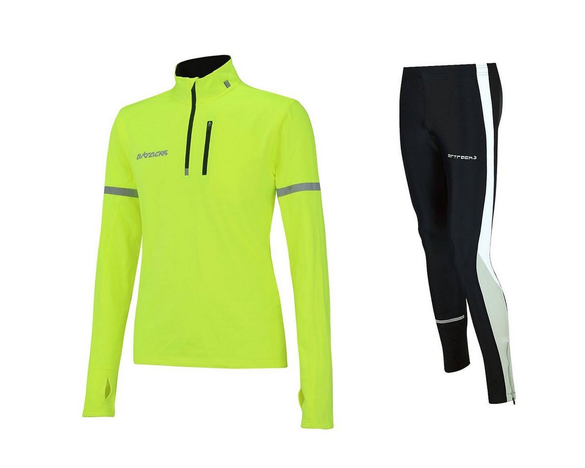 Airtracks Lauftights Herren Thermo Laufset Pro: Thermo Laufshirt Langarm + Laufhose Lang (Laufset, 2-tlg) Laufbekleidung mit ausgezeichneter thermischer, Isolierkraft bei kaltem Wetter Herbst - Winter » S M L Xl XXL XXXL « von Airtracks