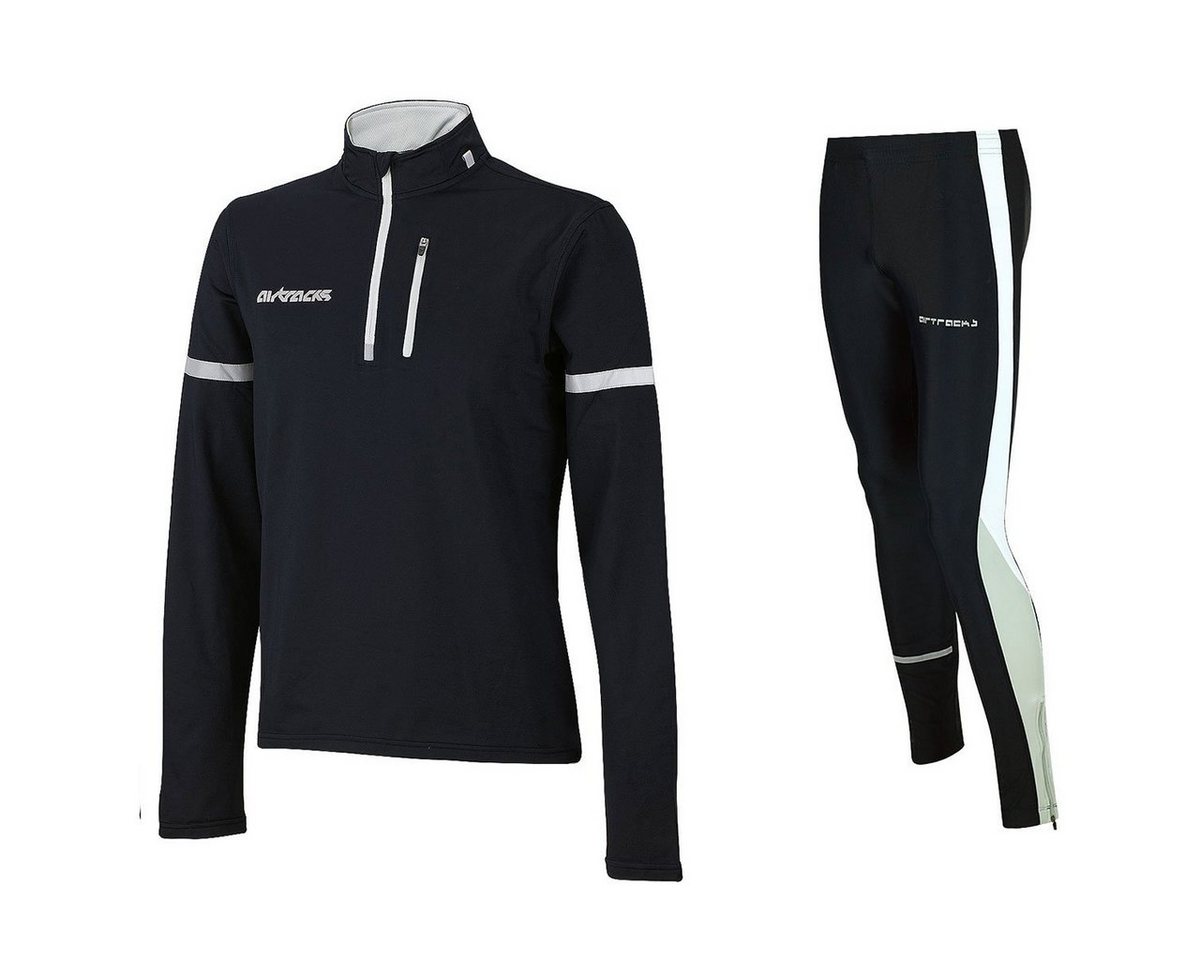 Airtracks Lauftights Herren Thermo Laufset Pro: Thermo Laufshirt Langarm + Laufhose Lang (Laufset, 2-tlg) Laufbekleidung mit ausgezeichneter thermischer, Isolierkraft bei kaltem Wetter Herbst - Winter » S M L Xl XXL XXXL « von Airtracks