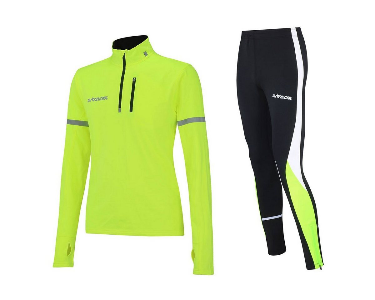 Airtracks Lauftights Herren Thermo Laufset Pro: Thermo Laufshirt Langarm + Laufhose Lang (Laufset, 2-tlg) Laufbekleidung mit ausgezeichneter thermischer, Isolierkraft bei kaltem Wetter Herbst - Winter » S M L Xl XXL XXXL « von Airtracks