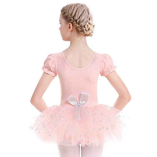 Aiseyi Ballettkleid Tanzkleid Mädchen Kinder Ballett Tutu Kurzarm Ballettanzug Baumwolle Tanzkleider Balletttrikot mit Rock Rosa 100 von Aiseyi