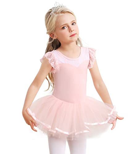 Mädchen Ballettkleidung Ballettkleid Baumwolle Tanzkleid Tutu Ballett Tütü Kinder Balletttrikot mit Rock Ballerina Kleid Rosa 3-4 Jahre von Aiseyi