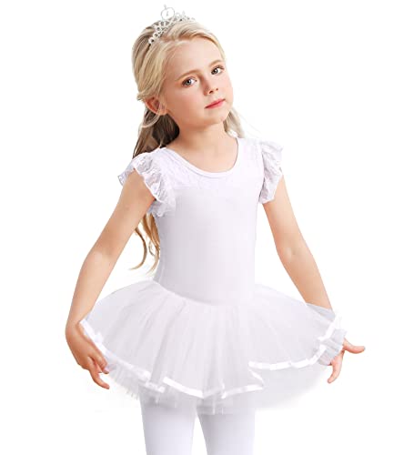 Mädchen Ballettkleidung Ballettkleid Baumwolle Tanzkleid Tutu Ballett Tütü Kinder Balletttrikot mit Rock Ballerina Kleid Weiß 3-4 Jahre von Aiseyi