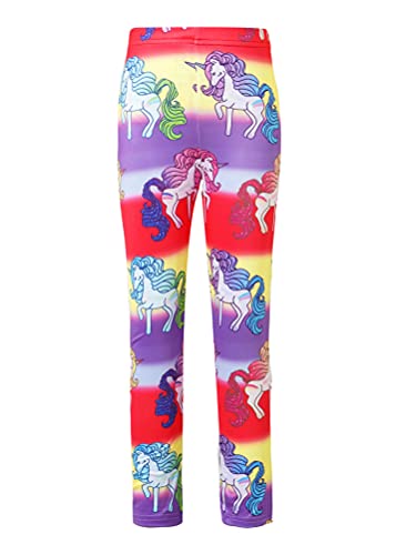 Aislor Mädchen Leggings Lang Hosen Pants Kinder Hohe Taille Jogginghose Regenbogen Einhörner Gedruckt Strumpfhosen Gr.98-140 Bunt 122-128 von Aislor