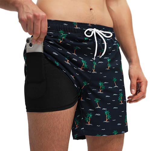 Aisprts Badehose Herren Badeshorts mit Kompressionsfutter 2 in 1 Atmungsaktiv Elastisch Herren Schwimmhose Boardshorts Strandshorts mit 2 Reißverschlusstaschen von Aisprts