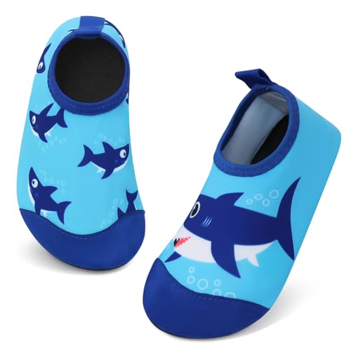 Aisprts Badeschuhe Kinder Wasserschuhe Mädchen Jungen, rutschfeste Barfuß Schwimmschuhe Aquaschuhe Strandschuhe für Baby Baden, Wasser Spielen, Blau Hai, 24/25 EU von Aisprts