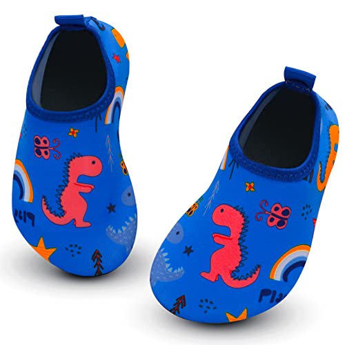 Aisprts Badeschuhe Kinder Wasserschuhe Mädchen Jungen, Rutschfeste Barfuß Schwimmschuhe Aquaschuhe Strandschuhe für Baby Baden, Wasser Spielen, Blau Kleiner Dinosaurier, 22/23 EU von Aisprts