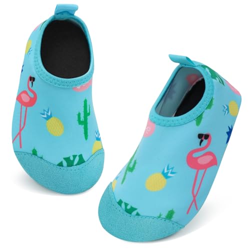 Aisprts Badeschuhe Kinder Wasserschuhe Mädchen Jungen, rutschfeste Barfuß Schwimmschuhe Aquaschuhe Strandschuhe für Baby Baden, Wasser Spielen, Türkis Blau Vogel, 24/25 EU von Aisprts