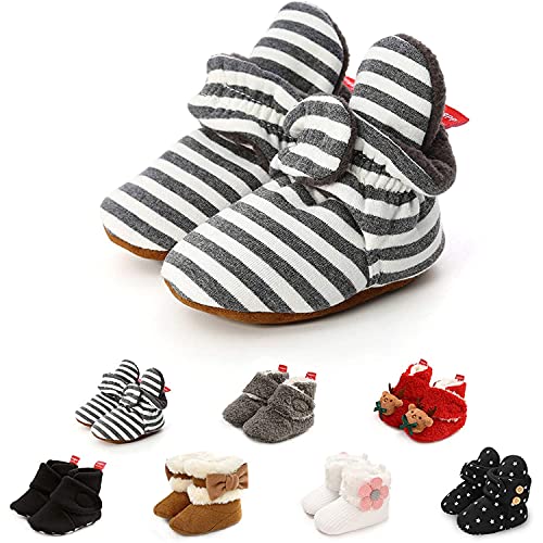 Unisex Baby Winterschuhe Baby Schuhe Rutschfeste Schneestiefel mit Weichem Boden für Neugeborene Kuscheliges Fleece Futter Warme Babystiefel Babyschuhe, T3 Schwarze und weiße Streifen, 0-6 Monate von Aisprts