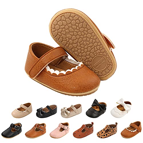 Aisprts Baby Schuhe Weiche Leder Krabbelschuhe rutschfest Baby Lauflernschuhe Prinzessin Mary Jane Flats Babyschuhe Taufe,für Kleinkind Baby Mädchen 0-6 Monate(C Braun) von Aisprts