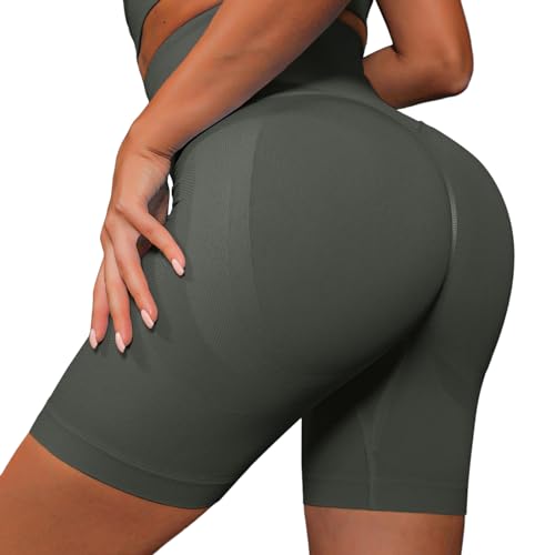 Aisprts Radlerhose Damen Scrunch Butt Hohe Taille Sporthose Damen Kurz Nahtlose Gym Shorts Push Up Kurze Leggings für Sommer Workout Fitness Laufen Yoga, Dunkelgrau, S von Aisprts