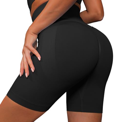 Aisprts Radlerhose Damen Scrunch Butt Hohe Taille Sporthose Damen Kurz Nahtlose Gym Shorts Push Up Kurze Leggings für Sommer Workout Fitness Laufen Yoga, Schwarz, L von Aisprts