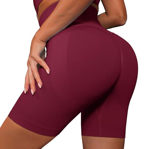 Aisprts Radlerhose Damen Scrunch Butt Hohe Taille Sporthose Damen Kurz Nahtlose Gym Shorts Push Up Kurze Leggings für Sommer Workout Fitness Laufen Yoga, Weinrot, S von Aisprts