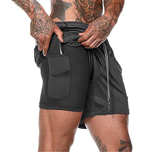 Aisprts Sporthose Herren Kurz, Laufhose Herren Kurz, 2 in 1 Atmungsaktive Schnell Trocknende Kompressionsfutter Kurze Hosen für Sport Laufshorts mit und Tasche, Schwarz, M von Aisprts