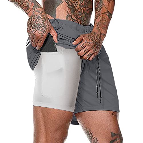 Aisprts Sporthose Herren Kurz, Laufhose Herren Kurz, 2 in 1 Atmungsaktive Schnell Trocknende Kompressionsfutter Kurze Hosen für Sport Trainingsshorts mit und Tasche, Dunkelgrau, XL von Aisprts