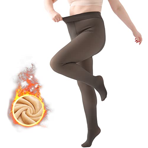 Aisprts Strumpfhosen Damen Winter Grosse Grössen, Thermo Fleece Strumpfhose Damen, Fake Transluzente Verdickte Stretch Gefütterte Strumpfhose für Damen - Schwarz - 105g von Aisprts