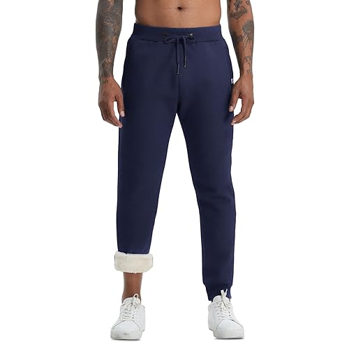 Aisprts Thermo Jogginghose Herren Warme Trainingshose Herren Lang, Dicke Fleece Gefütterte Sporthose, Jogginghose mit 2 Reißverschlusstaschen Elastischer Bund Kordelzug für Winter, T1 Navy Blau, XXL von Aisprts