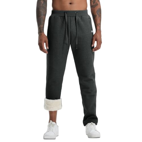 Aisprts Thermo Jogginghose Herren Warme Trainingshose Herren Lang, Dicke Fleece Gefütterte Sporthose, Jogginghose mit 2 Reißverschlusstaschen Elastischer Bund Kordelzug für Winter, T2 Dunkelgrau, XS von Aisprts