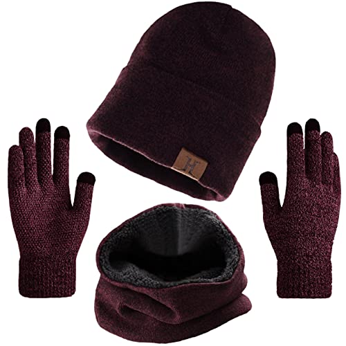 Aisprts Wintermütze Herren Mütze Schal Handschuh-Sets, Touchscreen Handschuhe Beanie Warme Mütze Strickmütze Winterschal Herren mit Fleecefutter von Aisprts